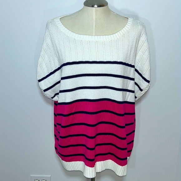 Tommy Bahama Women’s Short Sleeve Striped Pullover Crochet Sweater Size XL - Picture 1 of 7